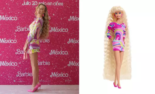 Margot Robbie replica looks de muñecas Barbie icónicas para la gira de prensa de Barbie.