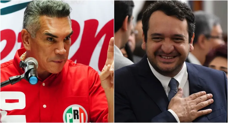De lado izquiero, "Alito" Moreno, presidente del PRI. De lado derecho, "Andy" López Beltrán, hijo del expresidente AMLO. 