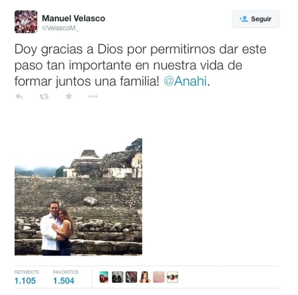 El gobernador de Chiapas también tiene su lado meloso al mostrarse en su perfil de Twitter agradecido por compartir la vida con su futura esposa, Anahí.