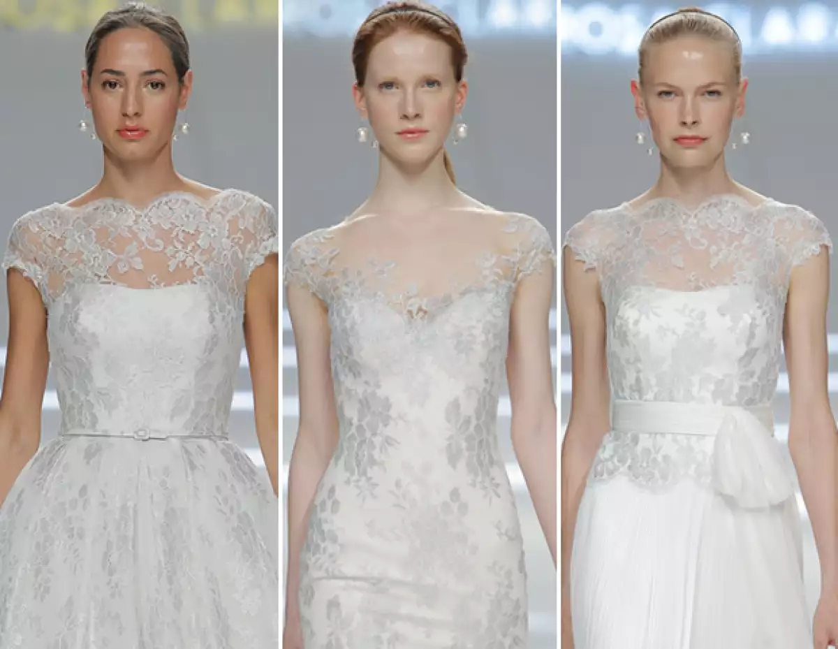 El encaje chantilly metálico le dio un giro al tradicional blanco.