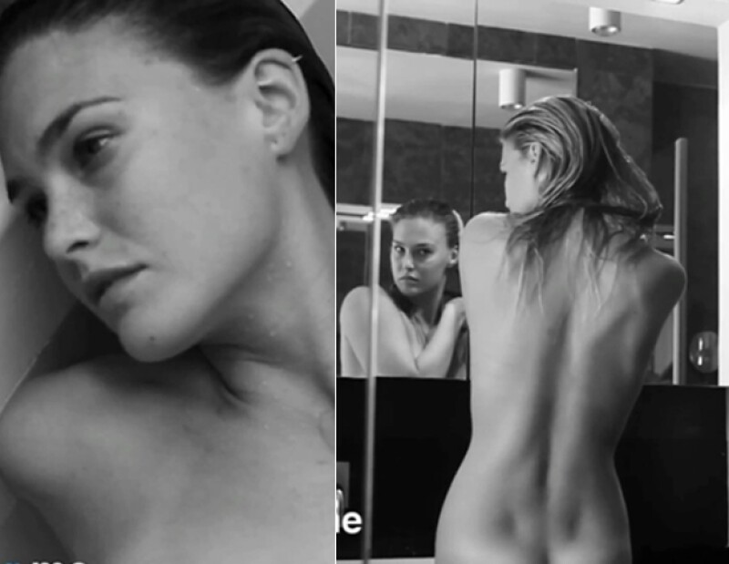 La modelo israelí muestra toda su delgada silueta en el video.