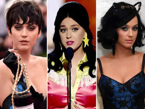 Katy pasó de tener un corte tipo Kris Jenner al pelo largo y luego a un corte bob; actualmente usa éstos dos últimos.