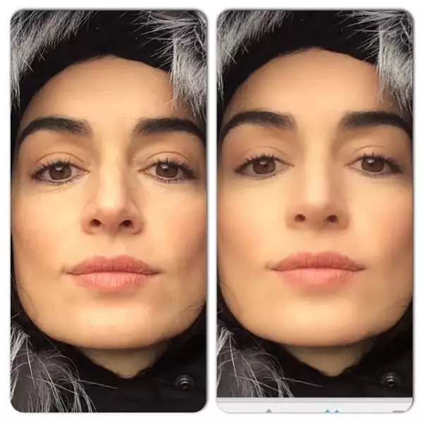 Con esta imagen evidenció cómo se veían sus rasgos con o sin retoque en Instagram, mostrándose en contra.