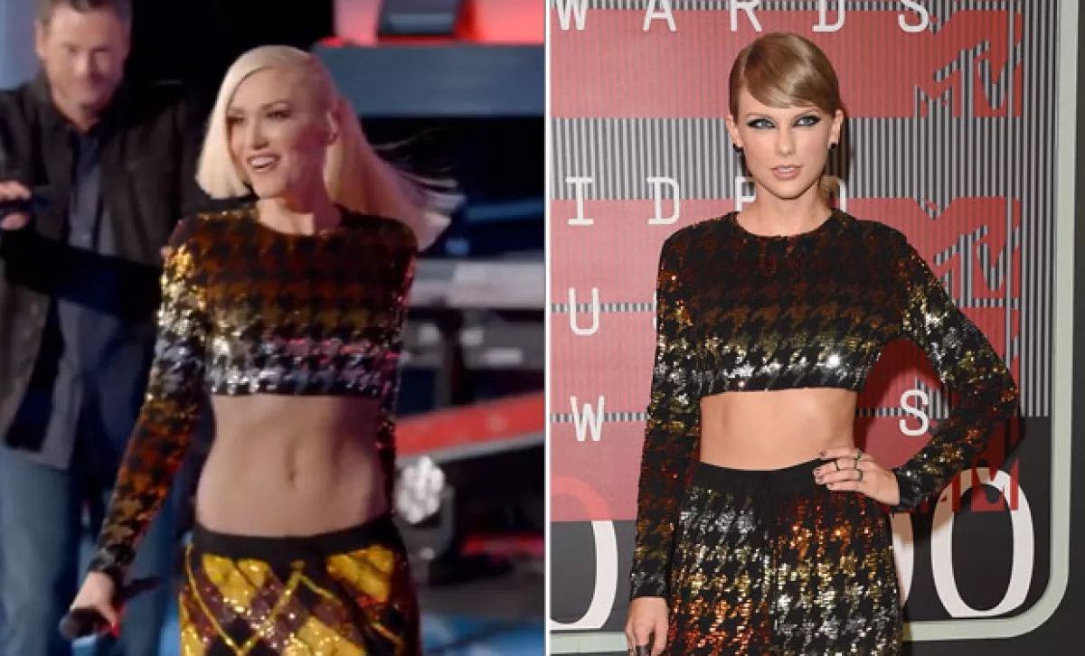 Taylor lo llevó en un look total, mientras que Gwen lo combinó con otras piezas.