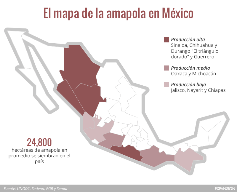 El estudio realizado entre 2014 y 2015 ubicó a nueve entidades del Pacífico como las que concentran los plantíos de amapola a nivel nacional. 