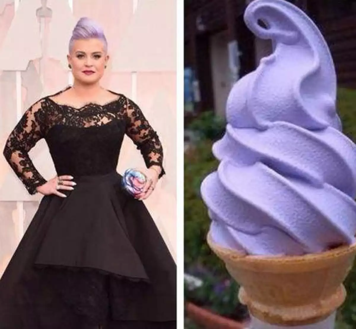 El pelo violeta de Kelly Osbourne no se salvó de ser comparado con un cono de helado.