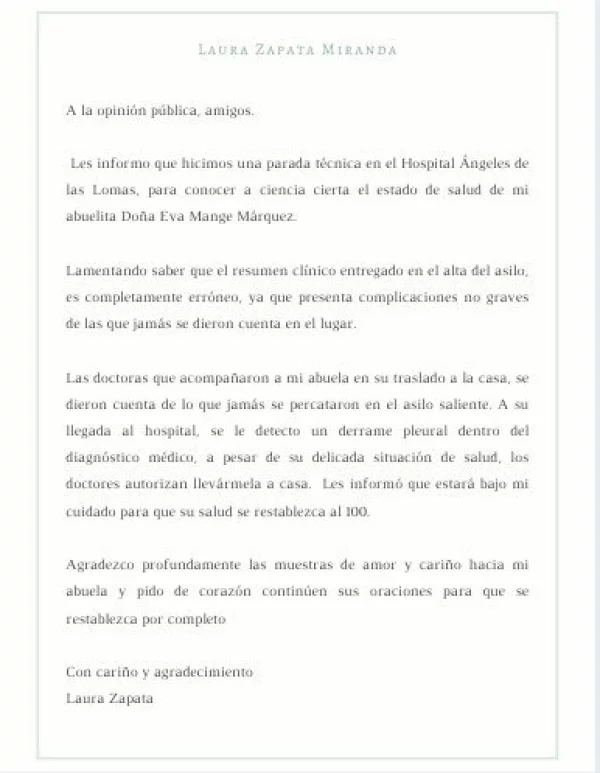 Comunicado Laura Zapata.