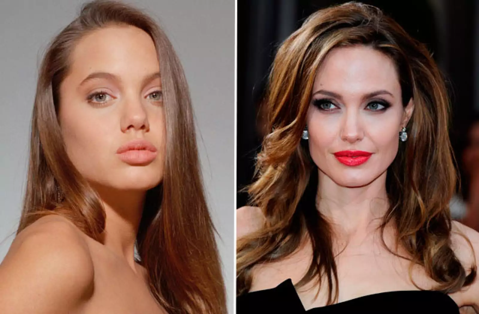 Aunque Angelina Jolie nunca ha confirmado ni desmentido haberse sometido a una rinoplastía, es evidente que la actriz recurrió al bisturí para definir su nariz.