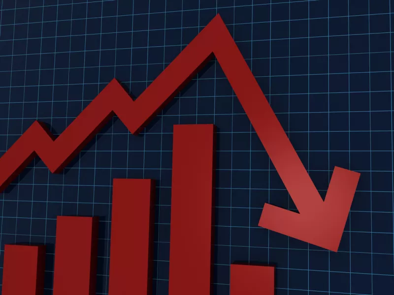 Down chart graph on computer monitor concept