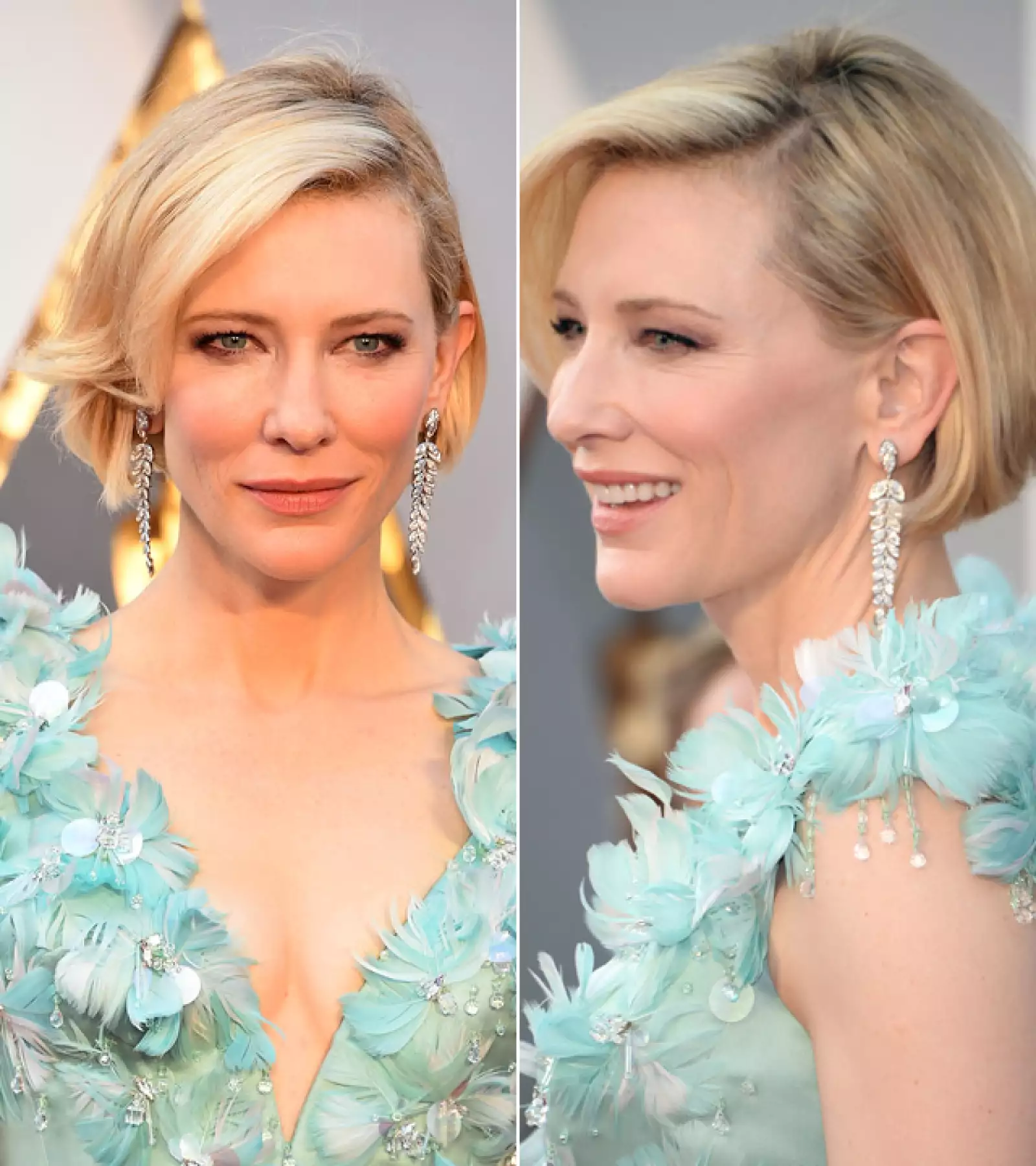Cate Blanchett remarcó sus ojos con un smokey ligero pero intenso. Llevó los labios en tono nude, y el short bob de lado, haciéndola ver impecable como siempre.
