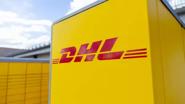 DHL Packstation stands on a street in Nuremberg.