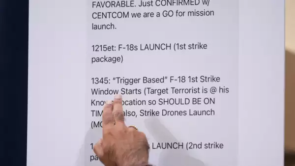 El representante Raja Krishnamoorthi (D-IL) señala los mensajes de texto del Secretario de Defensa Pete Hegseth durante una audiencia anual de evaluación de amenazas mundiales en el edificio de oficinas de Longworth House el 26 de marzo de 2025 en Washington, DC. La audiencia celebrada por el Comité Selecto Permanente de Inteligencia de la Cámara de Representantes se dirigió inadvertidamente a los principales ayudantes, incluido Jeffrey Goldberg, el editor en jefe de la revista The Atlantic, en un chat grupal de alto nivel de la administración Trump Signal discutiendo planes para bombardear objetivos hutíes en Yemen.