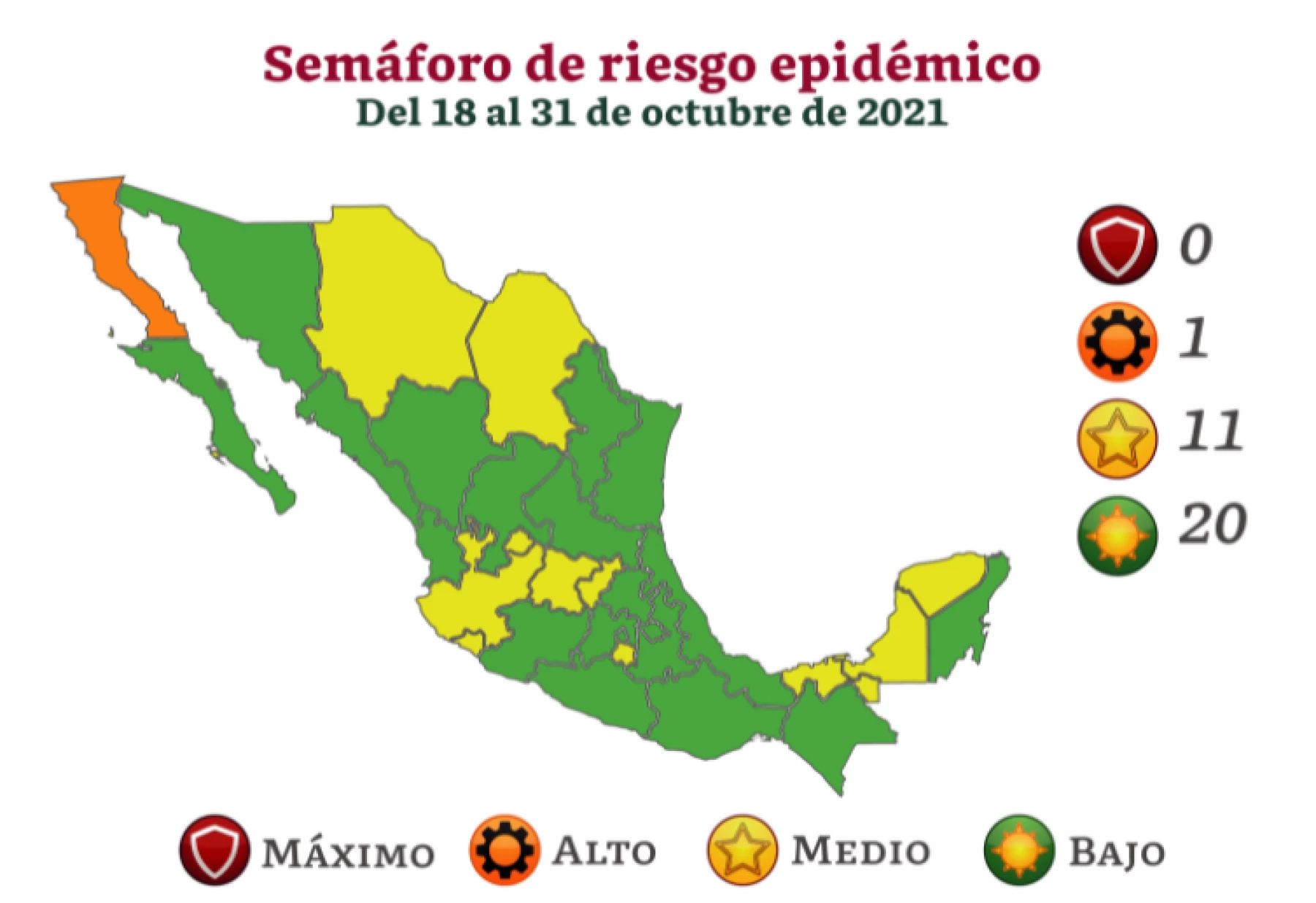 Covid Mexico map from October 18 to 31