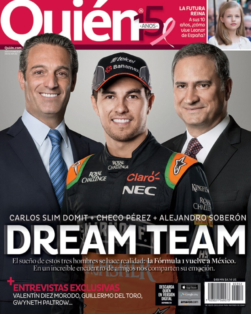 Carlos Slim Domit, Checo Pérez y Alejandro Soberón.