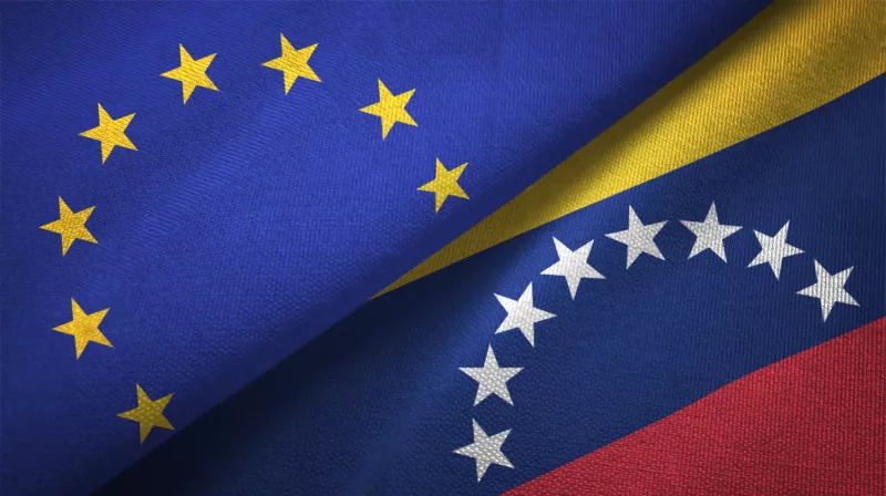 Venezuela and European Union two flags together realations textile cloth fabric texture