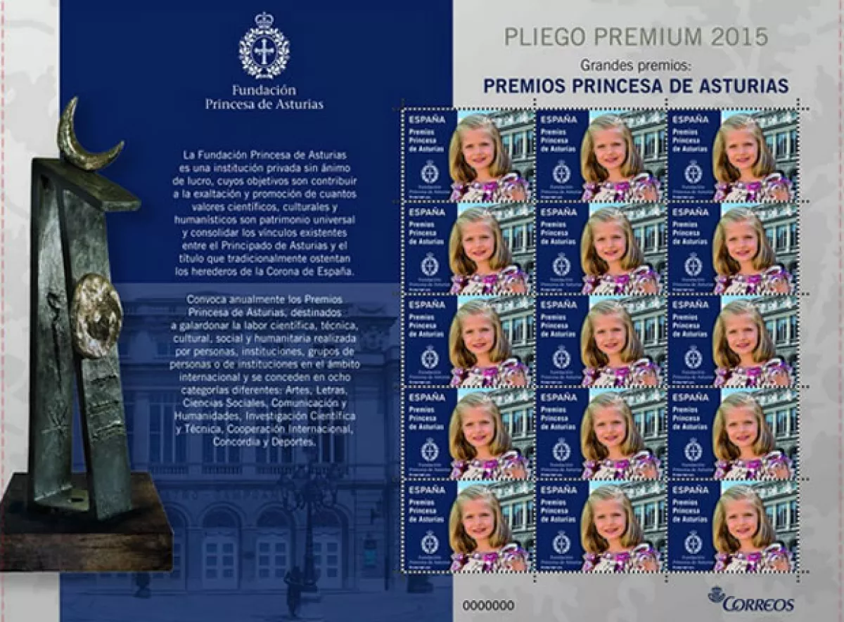 En el sello aparece una imagen de Leonor y del Teatro Campoamor de Oviedo, donde se lleva a cabo la entrega de premios.