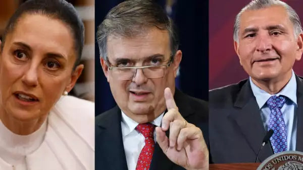 Claudia Sheinbaum y Marcelo Ebrard celebraron el triunfo de Delfina Gómez en la elección para gobernador del Estado de México. (Foto: Chip Somodevilla/Getty Images/AFP,  Raquel Cunha/Reuters y Presidencia/Reuters)