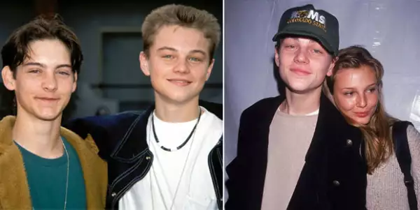 Leonardo DiCaprio con su mejor amigo, Tobey Maguire y con su novia de entonces, Bridget Hall.