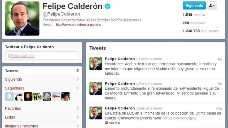 tuit de calderon sobre de la madrid