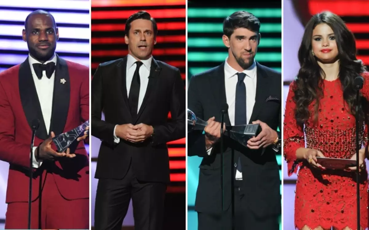 Michael Phelps, Serena Williams y LeBron James fueron los atletas favoritos de la noche; y entre los invitados de honor figuraron Selena Gomez, Ben Affleck y Jon Hamm como presentadores.