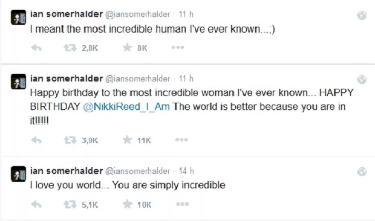 Tres tuits seguidos para el amor de su vida, Nikki Reed.