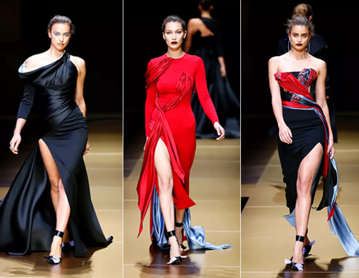 Irina Shay, Bella Hadid y Taylor HIll en el desfile de Versace