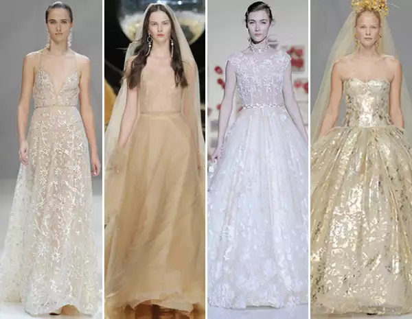 Naeem Khan, Yolan Cris y Jesus Peiró muestran piezas con detalles que oscilan entre el café, el nude, y el dorado.
