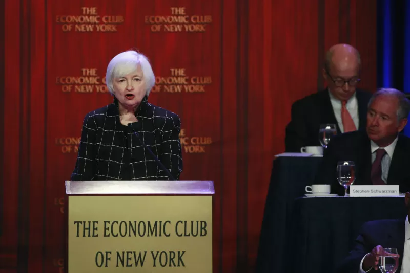 Janet Yellen, presidenta de la Reserva Federal, pronunció un discurso en el Club Económico de Nueva York.