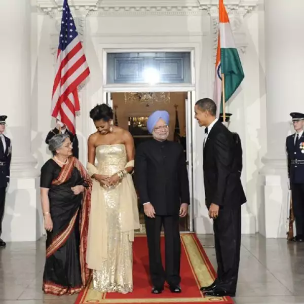 Gursharan Kaur, Michelle Obama, Manmohan Singh y Barack Obama.