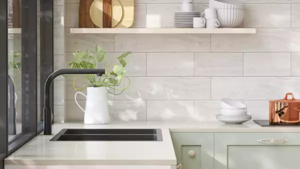 Minimal and cozy green kitchen 