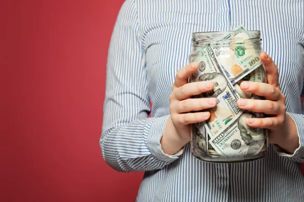 Money us dollars in jar. Investment and banking concept