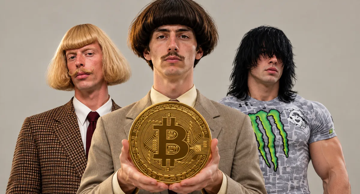 Representación de un influencers virtuales creados con inteligencia artificial junto a un gráfico de criptomoneda.