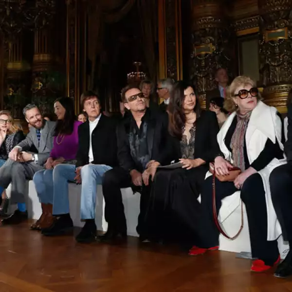 James McCartney, Twiggy, Solveig Karadottir, Dhani Harrison, Natalia Vodianova, Alasdhair Willis, Nancy Shevell, Paul McCartney, Bono, Ali Hewson, Marianne Faithfull, François-Henri Pinault.