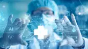 Medical technology, doctor use AI robots for diagnosis, care, and increasing accuracy patient treatment in future. Medical research and development innovation technology to improve patient health.