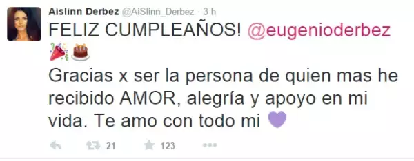 Aislinn además de cantarle las mañanitas y decirle que lo amaba, le dedicó un emotivo tuit.