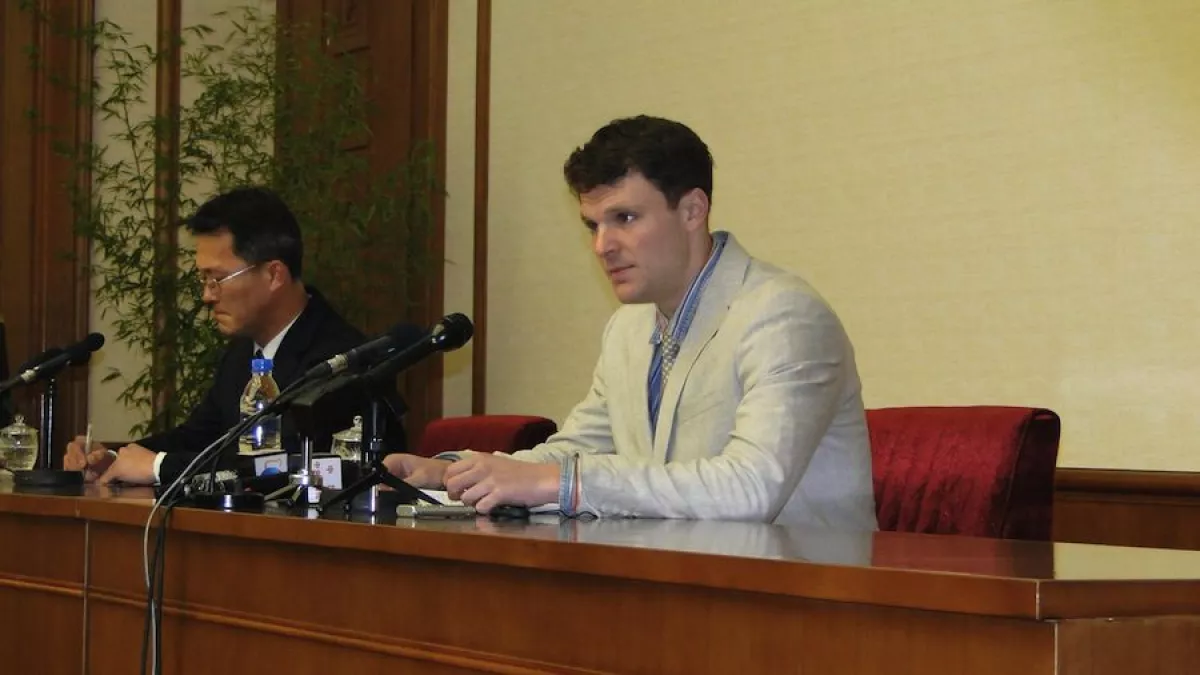 Otto Frederick Warmbier apareció públicamente para confesar su 'delito'. (Foto: Gobierno de Corea del Norte)