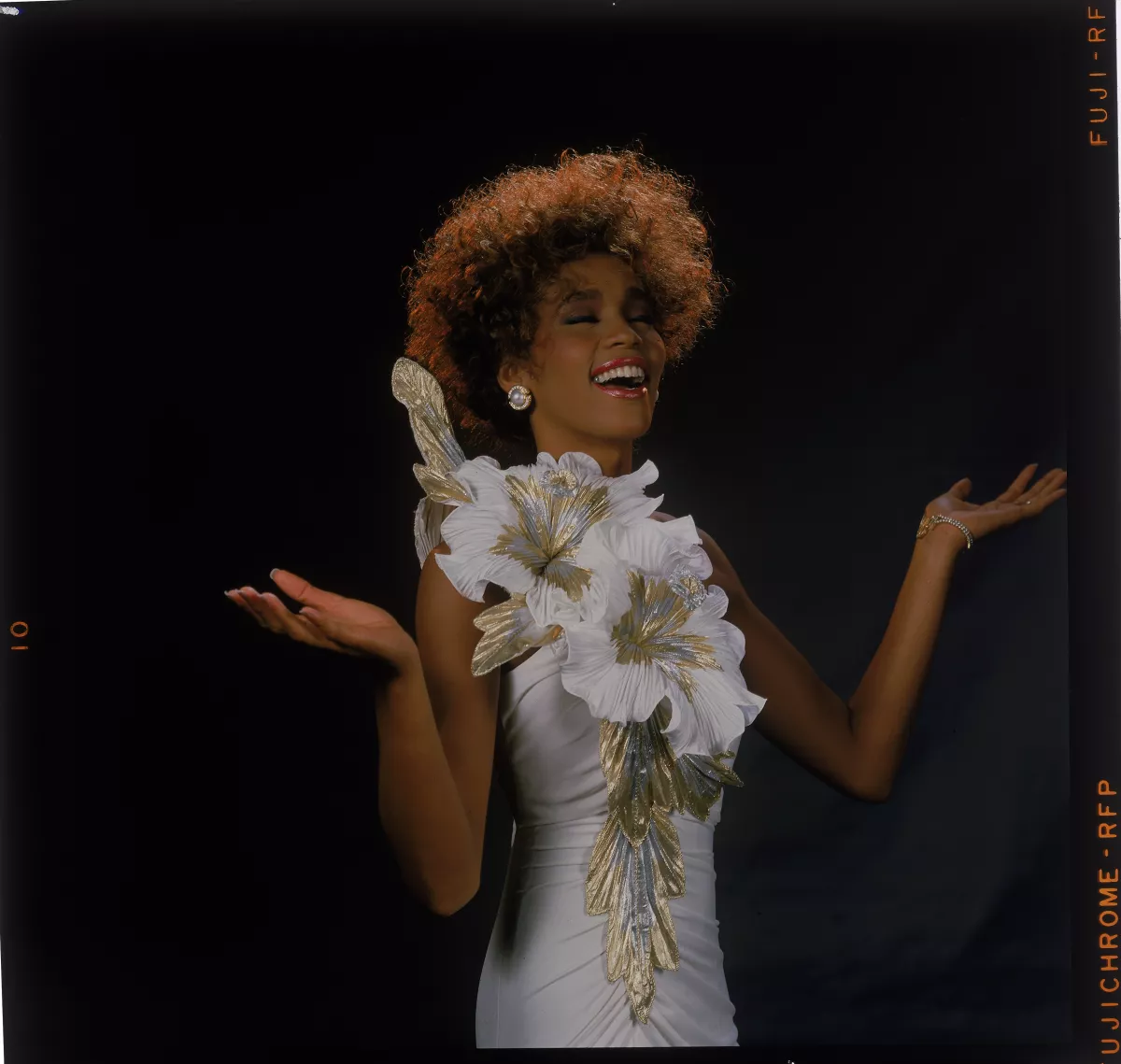 Singer Whitney Houston performing