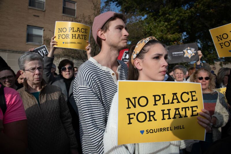 PITTSBURGH, PA - OCT 30: People join a solidarity march in re