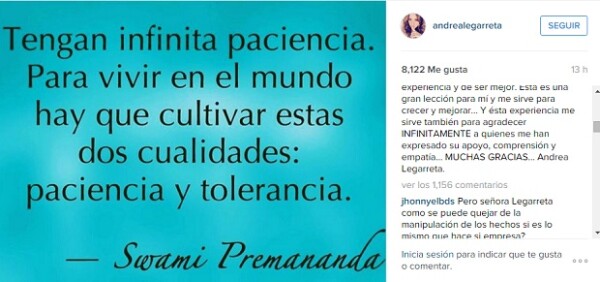 Acompañado de un quote de un reconocido gurú, la conductora destacó que tanto ella como su familia han recibido amenazas de muerte.