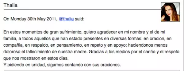 Estos fueron los mensajes que Thalía compartió en Twitter, en relación al fallecimiento de su madre.