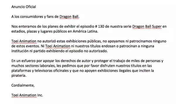El mensaje se publicó en inglés y español.