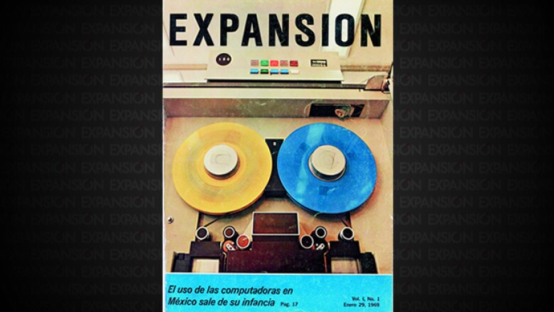 La revista Expansión nació el 29 de febrero de 1969. Su primera portada, dos bobinas de la última máquina de IBM, que representaban el poder revolucionario de la computadora.