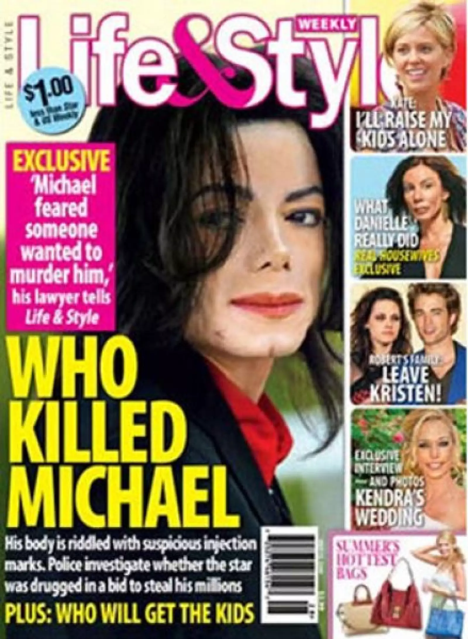 Life & Style, en cambio, muestra una foto del cantante muy simple. Resaltan sus labios rojos y tampoco dedicó en su totalidad sus páginas al Rey del Pop.