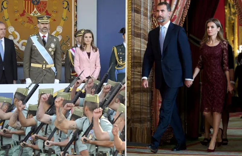 La princesa volvió a elegir una prenda de uno de sus diseñadores consentidos: Felipe Varela. Su outfit estuvo compuesto por un vestido de encaje en color  granada que combinó con una chaqueta de lana.