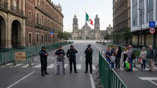 Zócalo de la Ciudad de México cerrado por evento patrio.