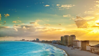 Panoramic View of Sunset at the Hotel District, Cancun Mexico