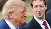 Donald Trump en Primer planno, a su lado está Mark Zuckerberg sonriendo. 