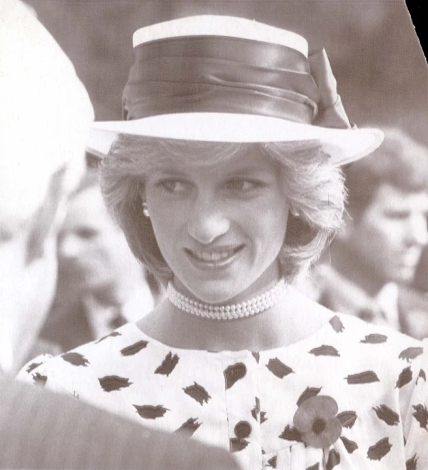 Prince & Princess Of Wales Tour Of Australia & New Zealand 23rd April 1983 Auckland New Zealand A Radiant Princess Diana Wearing A Blue And White Dress With White Hat And Black Band At A Garden Party In Auckland Today. ...royalty