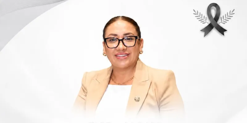 Fotografía de la diputada de Morena Anay Beltrán Reyes junto a un moño negro en señal de luto. 