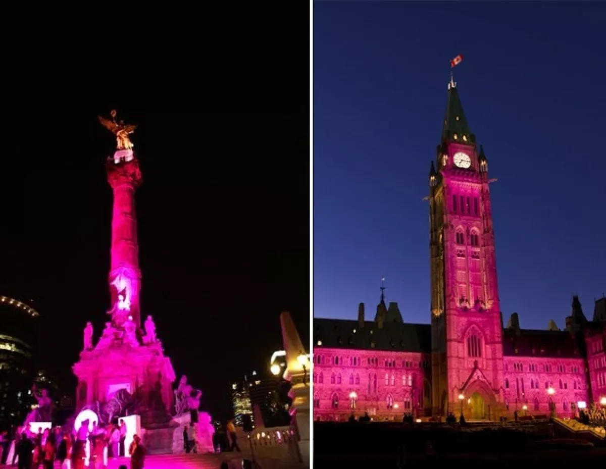 Así se pinta el Ángel de la Independencia en México y El Parlamento en Canadá.